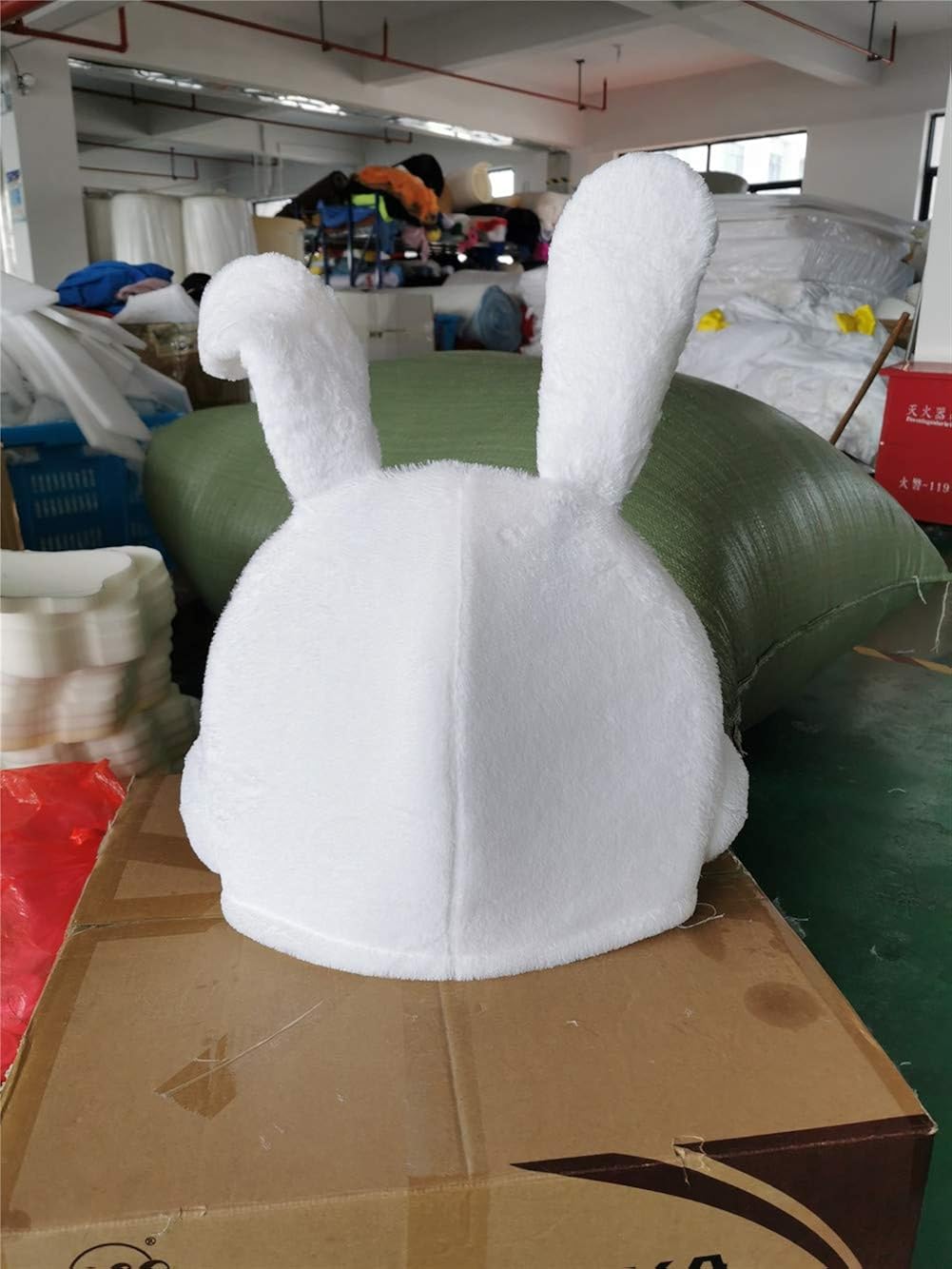 Plush Bunny Costume Rabbit Mascot Costume Hare Animal Mask Head Adult Halloween Dress, White - Image 4