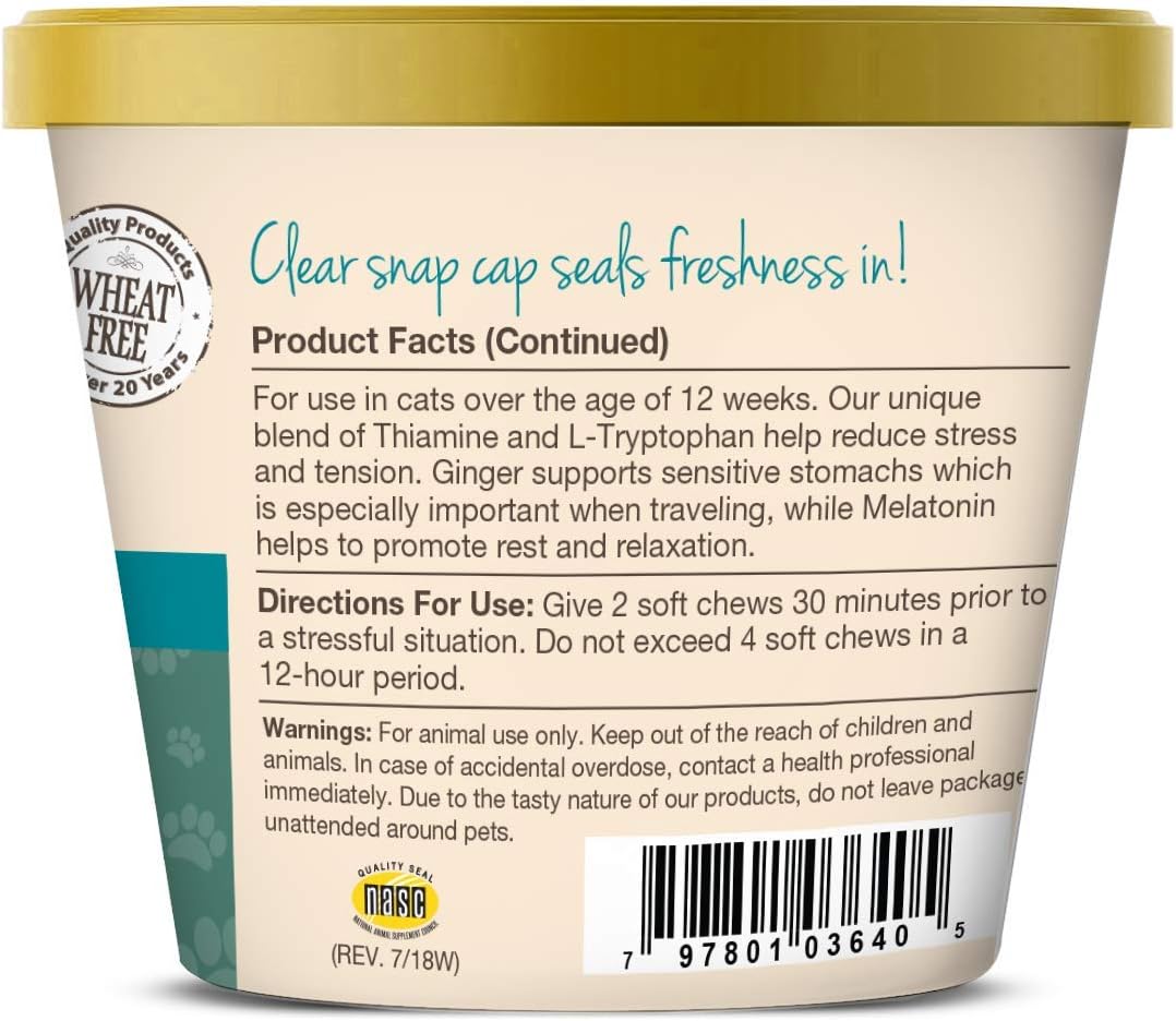 NaturVet –Quiet Moments Calming Aid for Cats Plus Melatonin – 60 Soft Chews – Helps Reduce Stress & Promote Relaxation – Great for Storms, Fireworks, Travel & Grooming : Pet Supplies