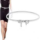 Metal Bow Belt, Silver Elastic Skinny Waist Belt Stretchy Bow-Knot Chain Belt Elegant Waistband Belt Bow Tie Belt Rope for Women Dresses Jeans Gift