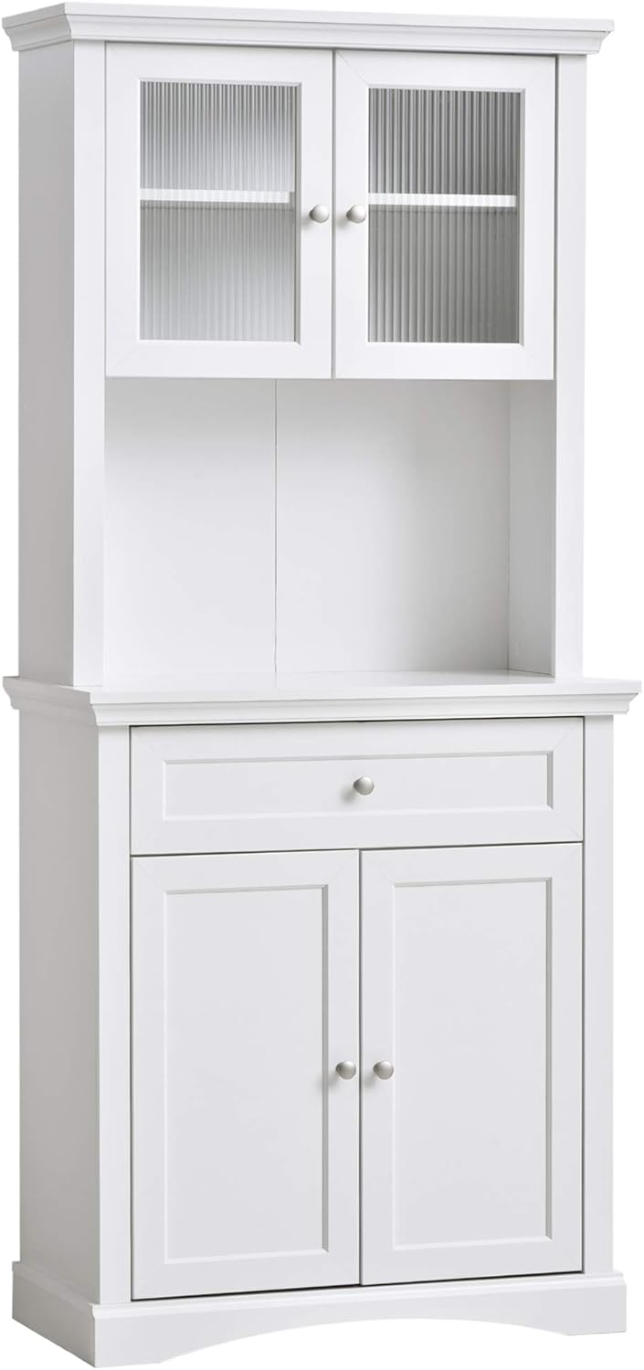 HOMCOM Traditional Freestanding Kitchen Pantry Cabinet Cupboard with Doors, Adjustable Shelving White