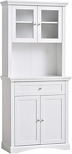 HOMCOM Traditional Freestanding Kitchen Pantry Cabinet Cupboard with Doors, Adjustable Shelving White
