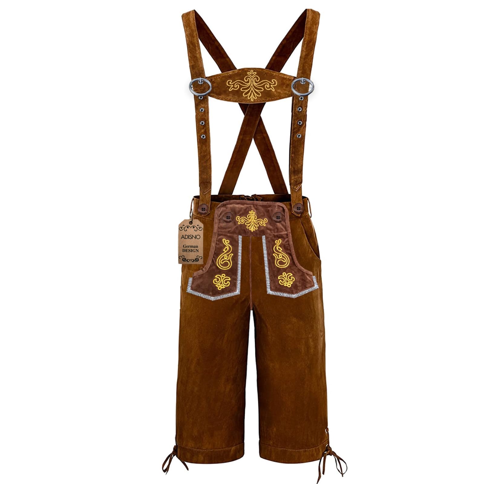 Adisno Lederhosen Men,Oktoberfest Outfit Mens,October Festival Costume Mens,Men Lederhosen, Bavarian Man Costume Pants, Brown, Embroidered - Size XL