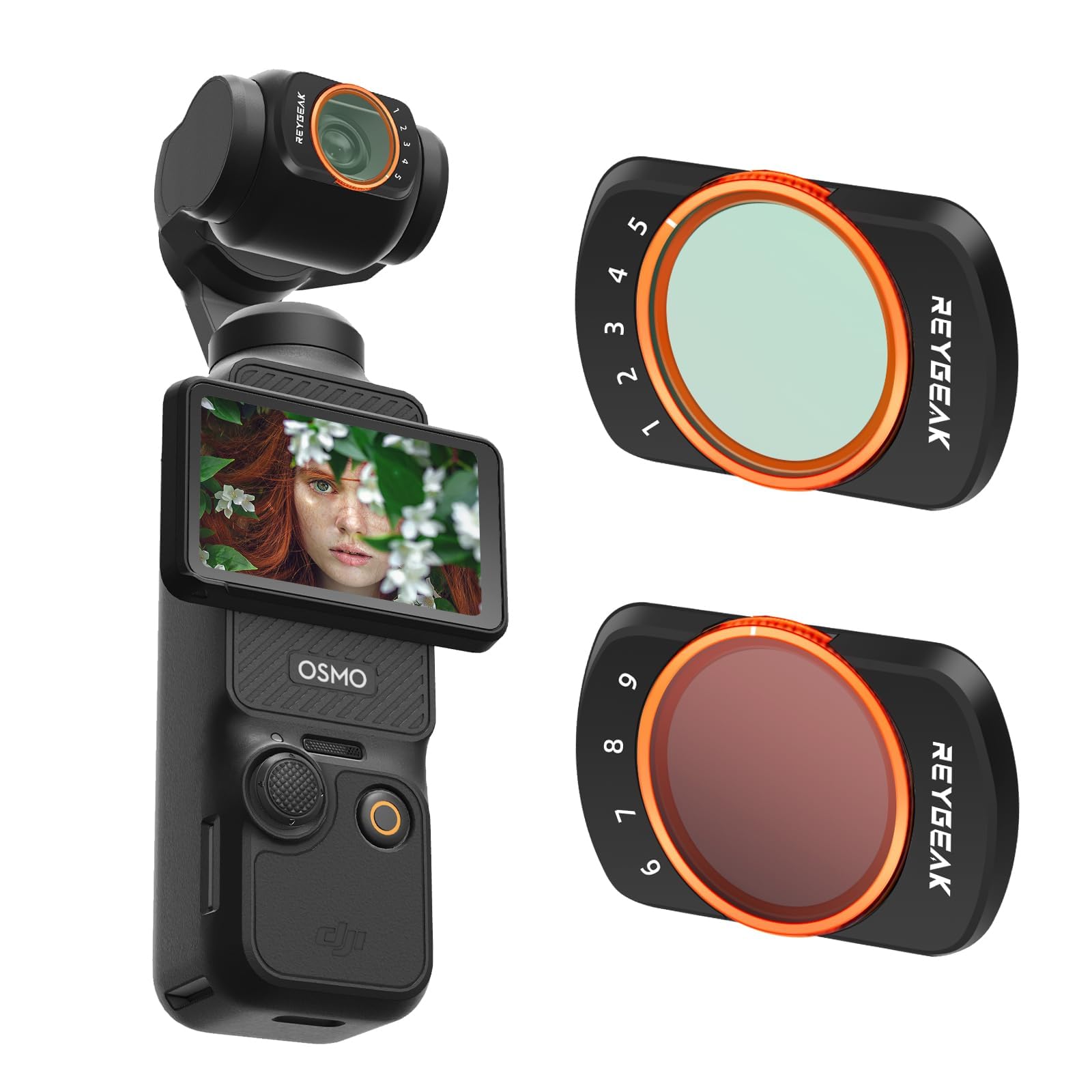 REYGEAK Pocket 3 Variable ND Lens Filters Kit VND 2-32 (1-5 Stop) and VND 64-512 (6-9 Stops) Compatible with DJI Osmo Pocket 3, Aluminum Alloy Frame (2Pack VND)