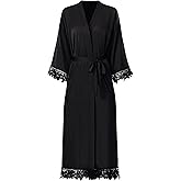 Women's Lace Trim Long Satin Kimono Bridal Robes for Bride and Bridesmaid - Wedding Gifts