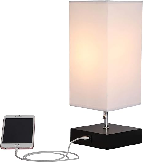 Aooshine Modern Desk Lamp Solid Wood Nightstand Lamp With Unique Shade And Havana Brown Wood Base