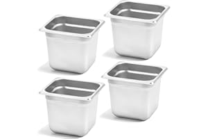 FSUON FUSON 4 Pack Hotel Pans, 1/6 Size 6" Deep, NSF, Commercial Stainless Steel Pan, Steam Table Pan, Catering Food Pans