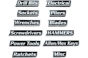 VOKOO Magnetic Tool box Labels, Reusable Durable Tool Box Organizer Stickers, Customizable Heavy Duty Magnetic Toolbox Labels 3D Printed for Garage, Workshop, Storage Bins, 12 Pcs/Black