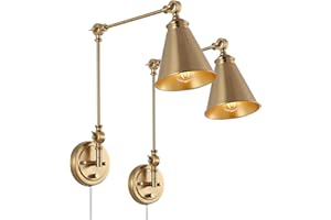 WINGBO Gold Swing Arm Wall Lamp Set of 2, Modern Adjustable Wall Mounted Sconce, Warm Brass Finish