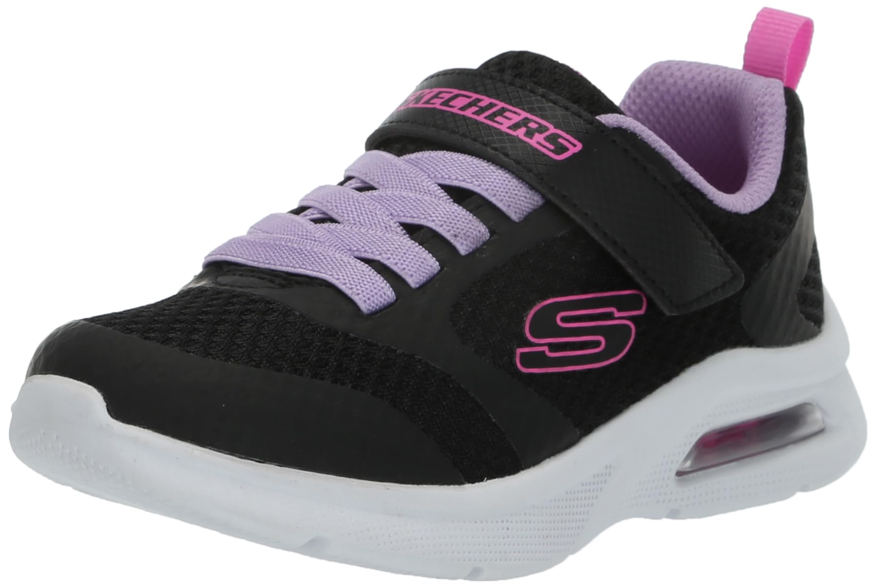 Skechers Kids Girls Microspec Max Sneaker, Black/Lavender, 11, Little Kid