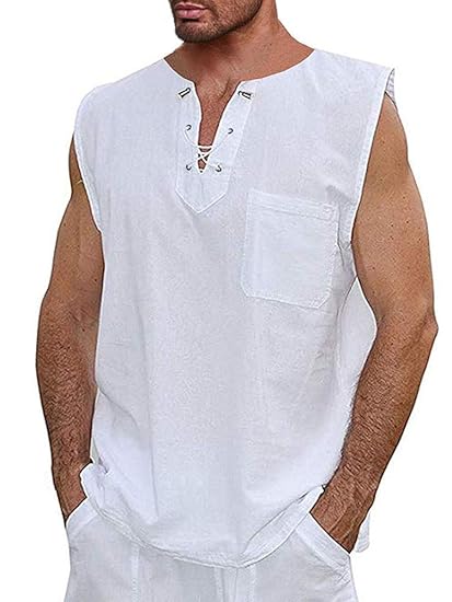 Mens Sleeveless T Shirt V Neck Summer 
