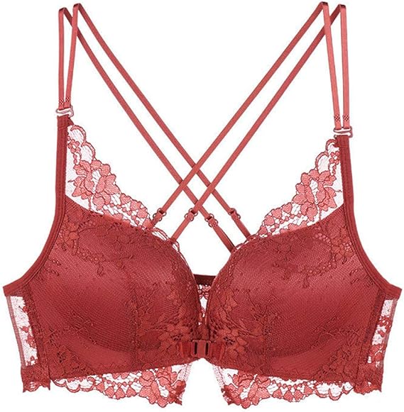 Sexy Lace V Neck Bralette Women's Front Close Crosscriss Back Bra with Molded Cup at Amazon 