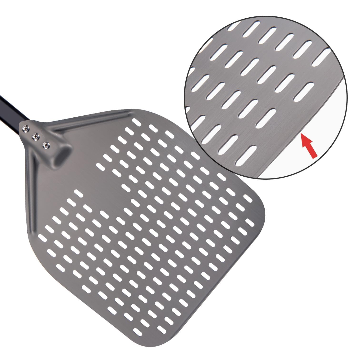 G.a HOMEFAVOR Perforierter Pizzaschieber, Pizzaschaufel aus Hart Eloxiertes Aluminium Rechteckige Professionelles Pizzaschaufel mit verlängertem Silikongriff, 30,5 x 35,6 cm, 66 cm insgesamt 5