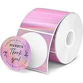 MUNBYN 2" Circle Holographic Thermal Label Stickers Pink, Round Printable Rainbow Glitter Thermal Printer Sticker Labels for Gift Wrapping, Self-Adhesive Name Price Tag DIY Custom Logo Design