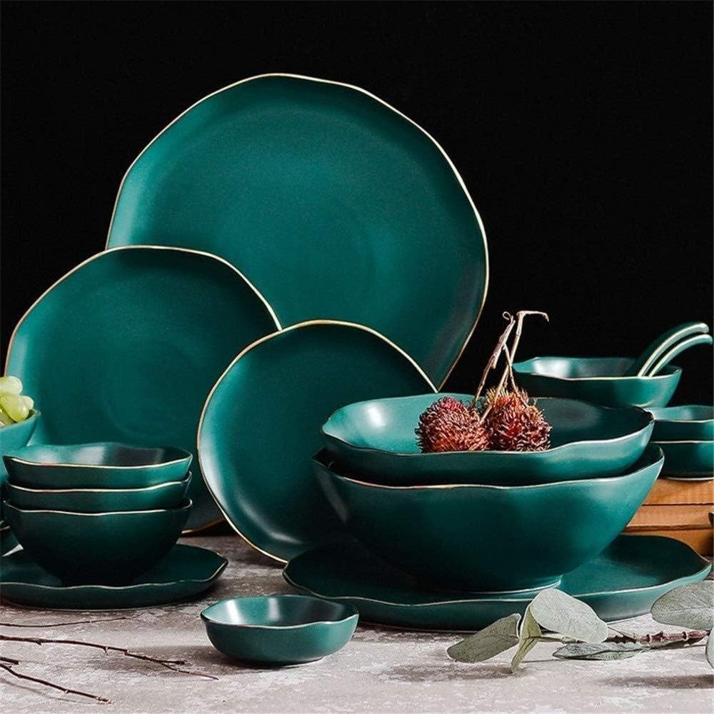 Ceramic Dinnerware Set Green Nordic Style Tableware Set Tableware Combination Phnom Penh for Lunch and Dinner (Color : Blue, Size : 28PCS)