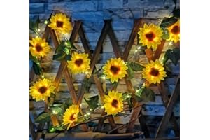 7.5ft Sunflower String Lights 10 LED Artificial Flower Garland with Yellow Blooms Green Leaves Decorative LED Flower Garland 