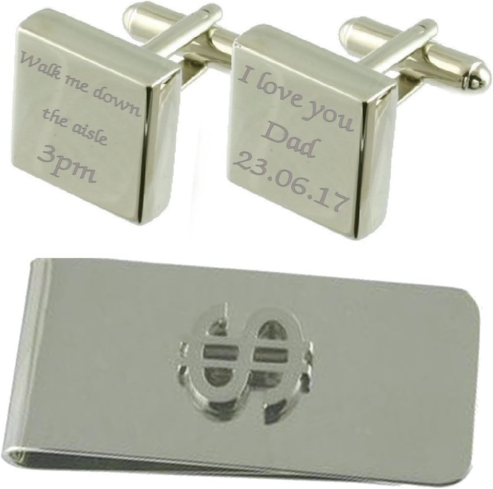 Walk Me Down The Aisle Engraved Square Cufflinks Dollar Money Clip Gift Set