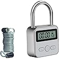 KENRONE Combination Lock, Metal Timer Lock,Timers,USB Rechargeable Time Timer Padlock with 1m Spring Rope,99 Hours Max Timing Self-Discipline Anti-Addiction Timed Padlock（Silver