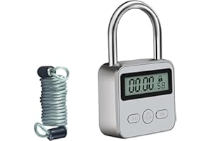KENRONE Combination Lock, Metal Timer Lock,Timers,USB Rechargeable Time Timer Padlock with 1m Spring Rope,99 Hours Max Timing Self-Discipline Anti-Addiction Timed Padlock（Silver