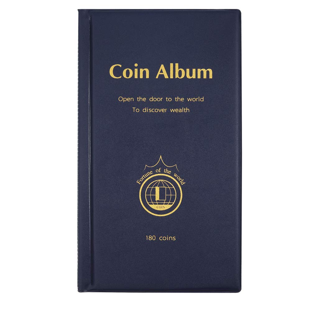 MULOVE 180 Pockets Coin Collectors Album, 50P Coin Collectors Storage Coin Collection Holder Book Suitable for Coin Diameter Less Than 1.66 Inches (Blue)