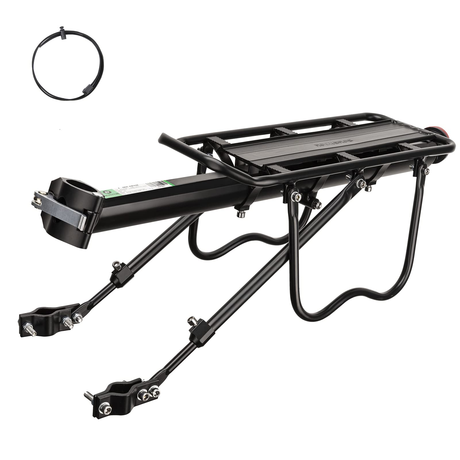 Photo 1 of ROCKBROS Rear Bike Rack Bike Cargo Rack Adjustable Bicycle Luggage Carrier Rack Rear Quick Release Mountain Bike Pannier Rack with Elastic Band and Reflector, Most 165 lbs Capacity