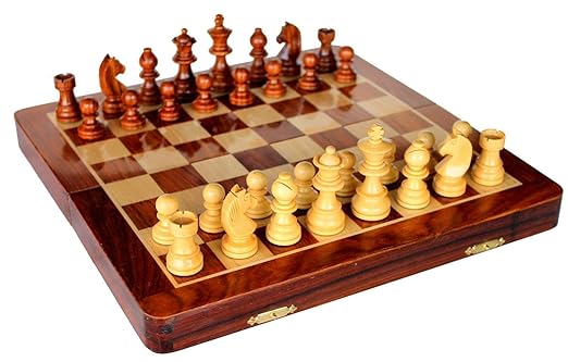 Lattice Collectible Folding Magnetic Wooden Board Chess Game Set (15.5x15.5 Inches)