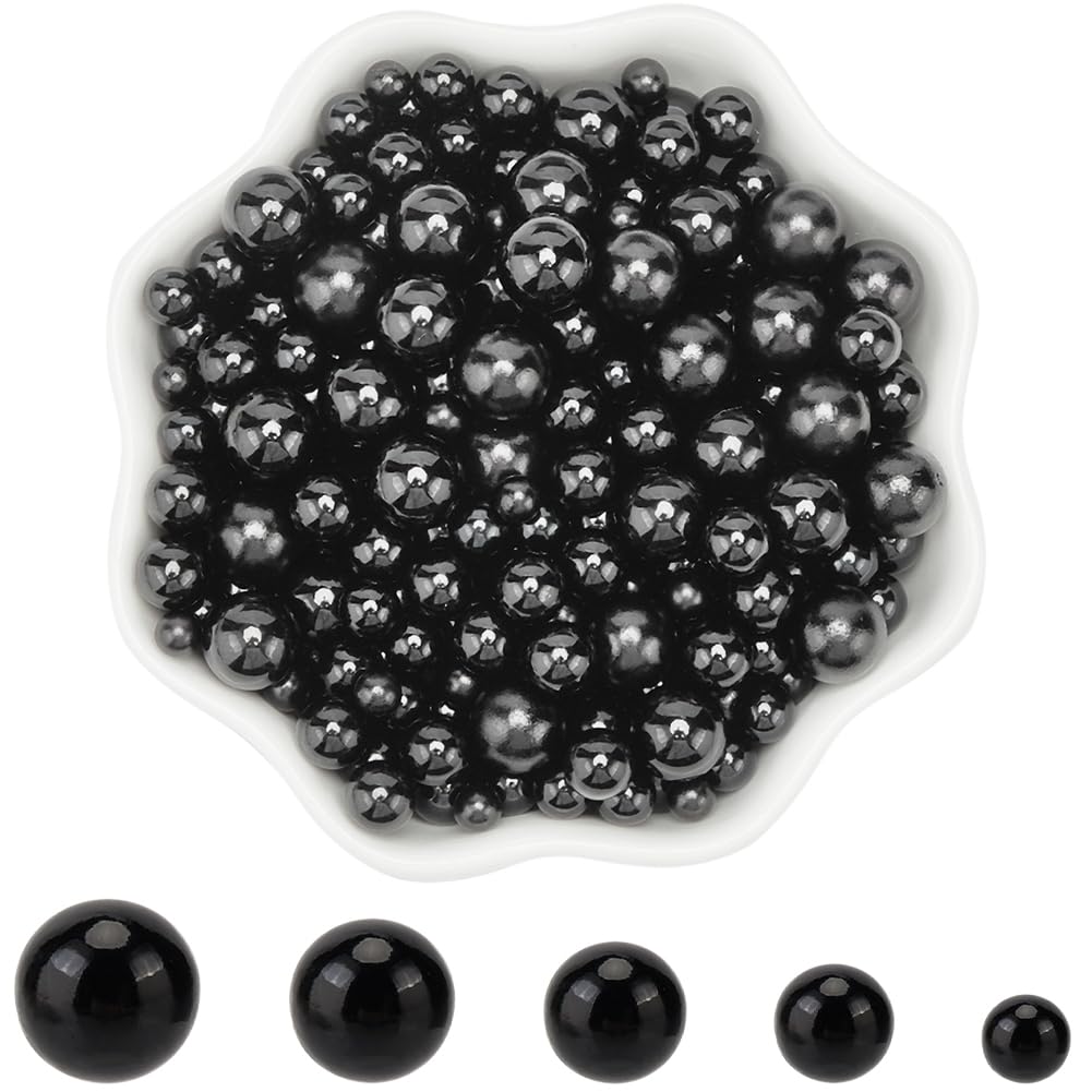 SUNNYCLUE 1000Pcs 5 Sizes No Hole Pearl Bead Vase Filler Beads Bulk Black Acrylic Highlight Round Art Faux Imitation Makeup Pearl Loose Mini Bead for Fillers Decoration jewellery Making Nail DIY Craft