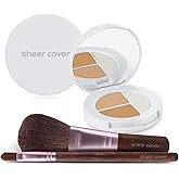 Sheer Cover – Flawless Face Kit – Perfect Shade Mineral Foundation – Conceal & Brighten Highlight Trio – with FREE Foundation Brush and Concealer Brush – Medium Shade – 4 Pieces