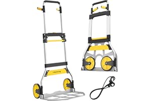 LEEYOUNG Aluminum Folding Hand Truck 309lb Capacity - Collapsible Dolly Cart with 47.3" Adjustable Handle, TPR Wheels & Portable Hand Truck Design, 11lbs Lightweight Storage Solution (No Assembly)