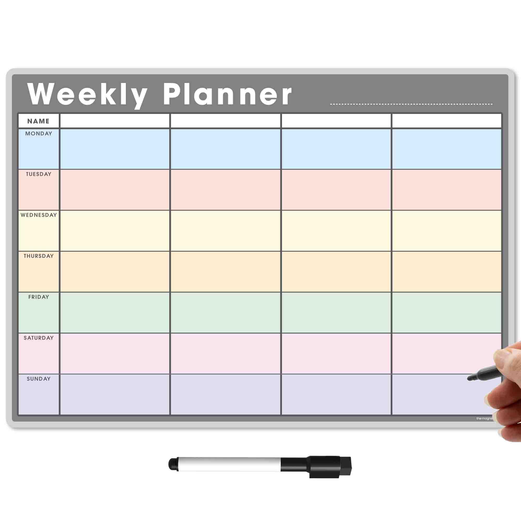 TMS Magnetic Weekly Planner for Fridge | Made in The UK | Whiteboard, Memo Board, Calendar or Organiser for Work or Family Planning (Grey & Pastel, A4 (30 x 21cm))