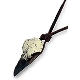 HAQUIL Raven Skull Necklace, Viking Gothic Witchy Bone Resin Raven Bird Skull Replica Pendant, Adjustable Leather Cord, Gothic Jewelry Gift