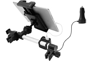 Macally Universal Tablet Holder for Car Headrest with 4 USB Charging Ports - Portable Electronic Device Mount for Kids' Entertainment