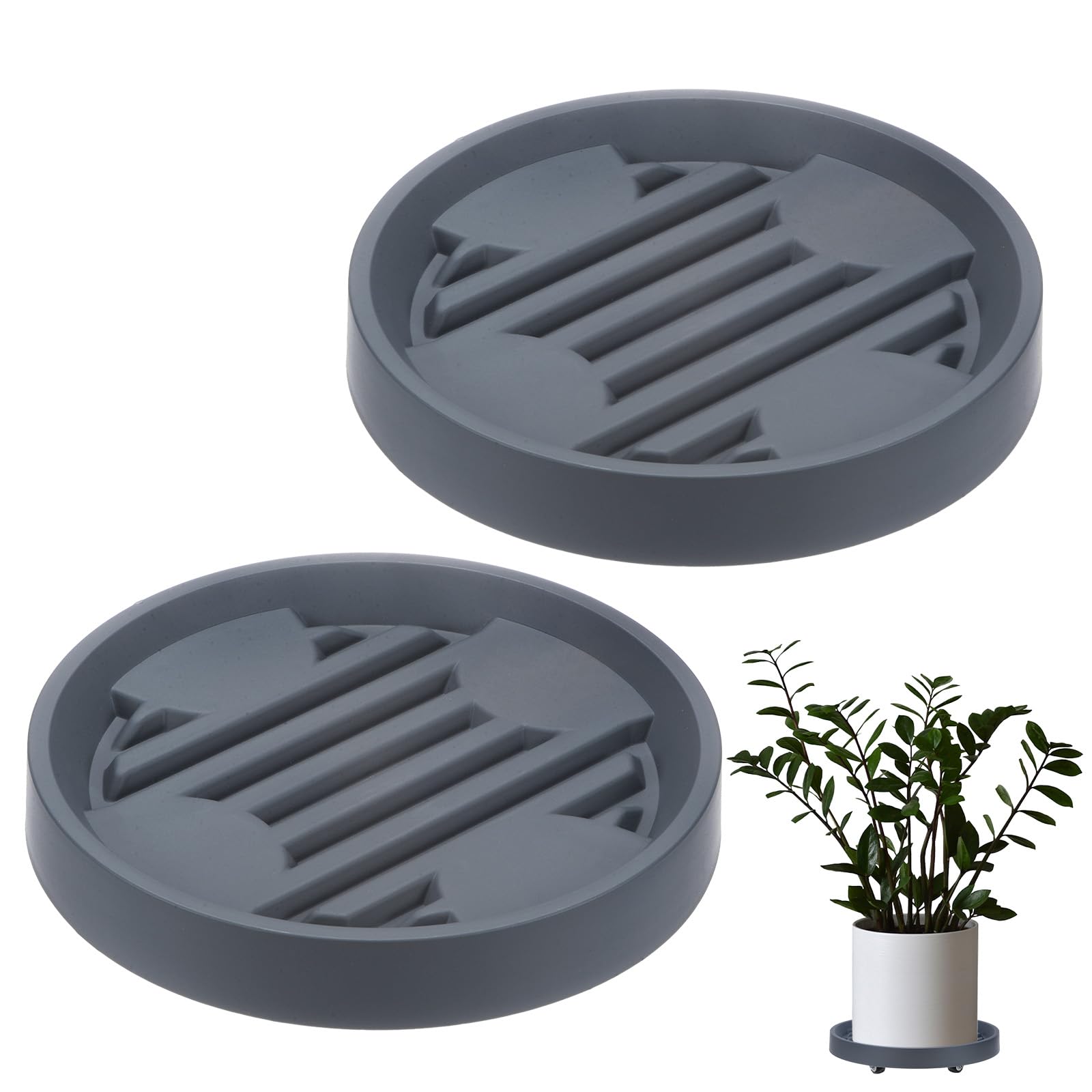 M METERXITY 2-Pack Plant Stand with Wheels, 19cm Round Plant Dolly with Hidden Rolling Casters for Indoor/Outdoor Flower Pot/Garden Planter, 360° Plant Pallet Trolley [33lbs, Grey]