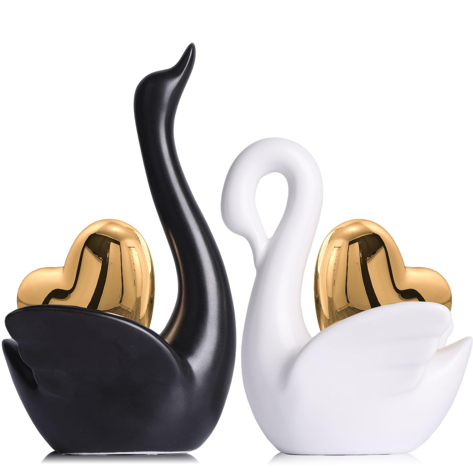 View 1 of **MISSING ONE**
2pcs Black White Ceramic Swan Couple Figurines,Elegant Swan with Gold Heart Statue,Wedding Gifts for Couples 2025,Mini Couple Statues Gifts for Newlyweds,Bedroom Dresser Shelf Decor Knick Knacks