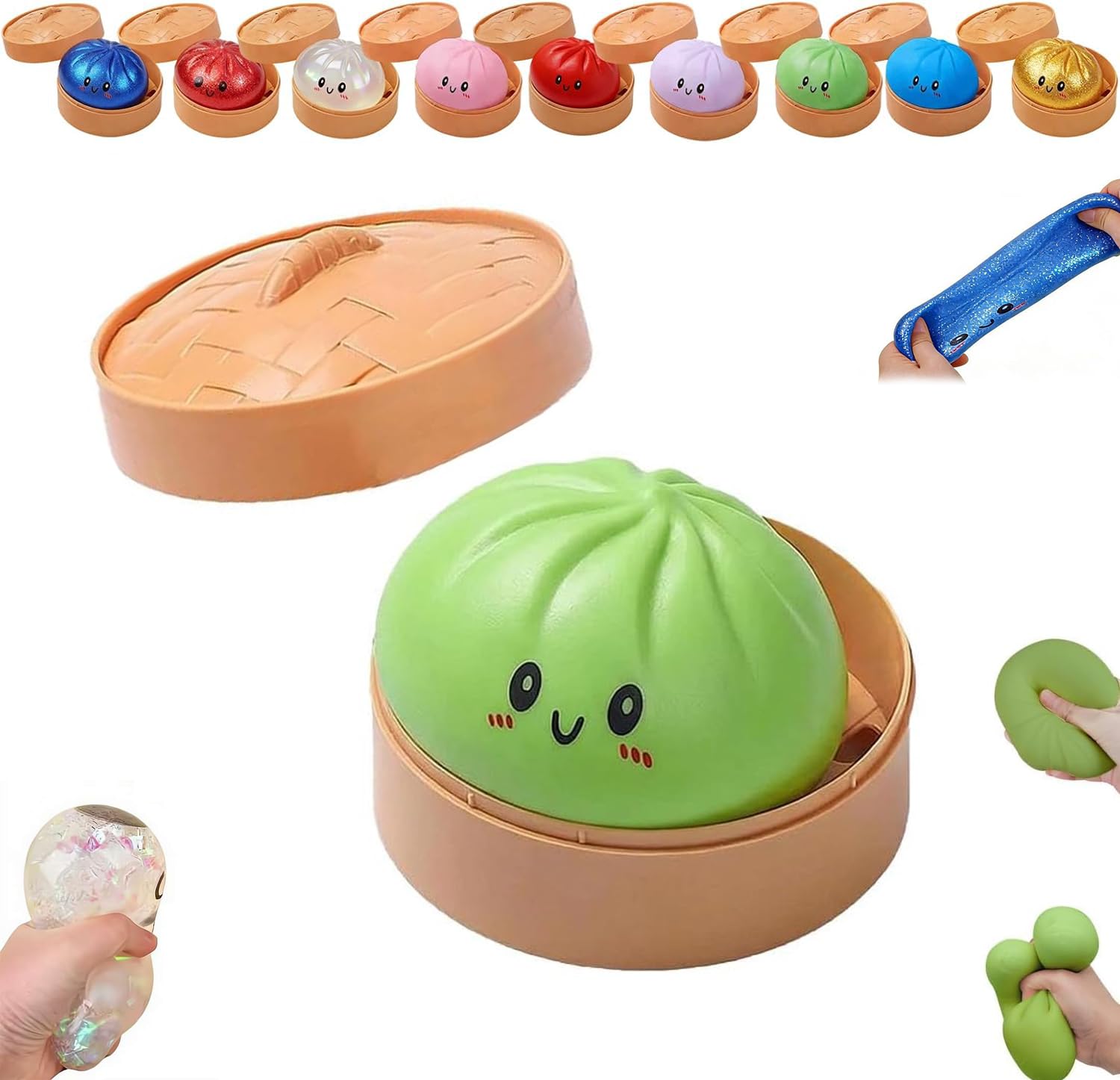 PandaXun Dumpling Squishies Toys, Giant Glitter Dumpling, Jumbo Steamed Bun Sensory Stress Relief Ball, Novelty Desk Soft Squeeze Decompression Gift for Adults