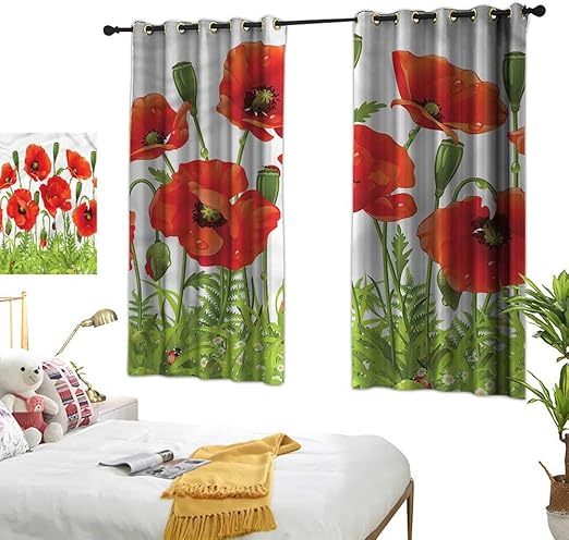Amazon Com Lightly Eclipse Curtains Ladybugs Red Poppy Flower