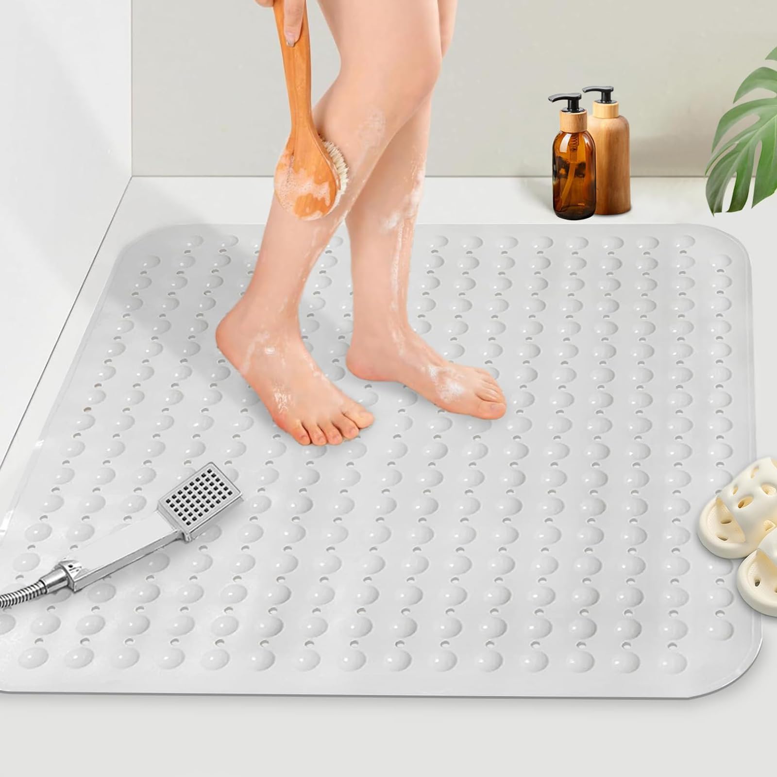 Mofonky Non Slip Shower Mat: 80 x 80 cm Extra Large Shower Mats for Inside Shower - Anti Slip Anti Mould Square Shower Matt for Elderly — image 1
