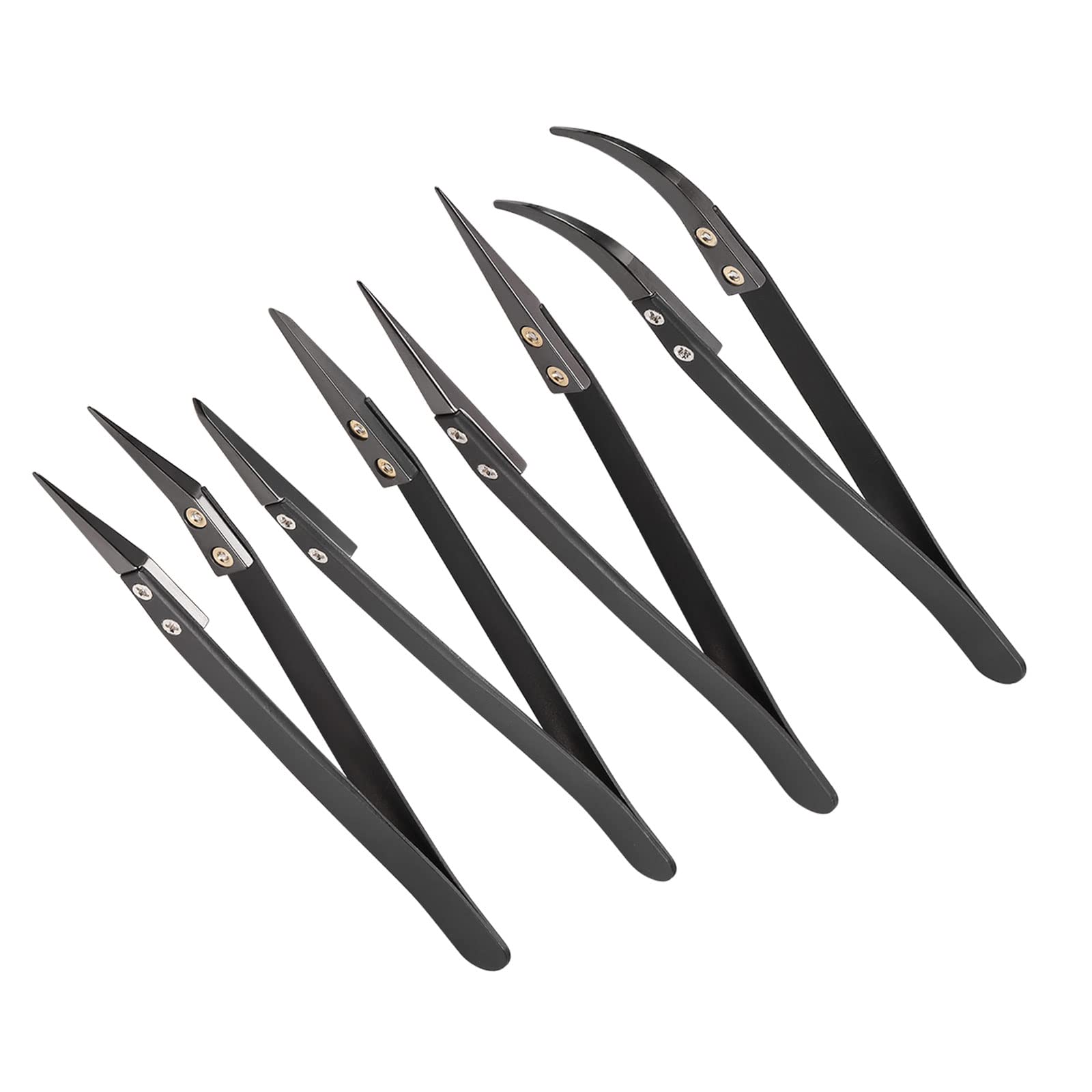 CoCud Stainless Steel Ceramic Tweezer Set, Non-Conductive Heat Resistant Pointed & Curved Tip - (Applications: for Mechanical Equipment Repair), 4-Pieces