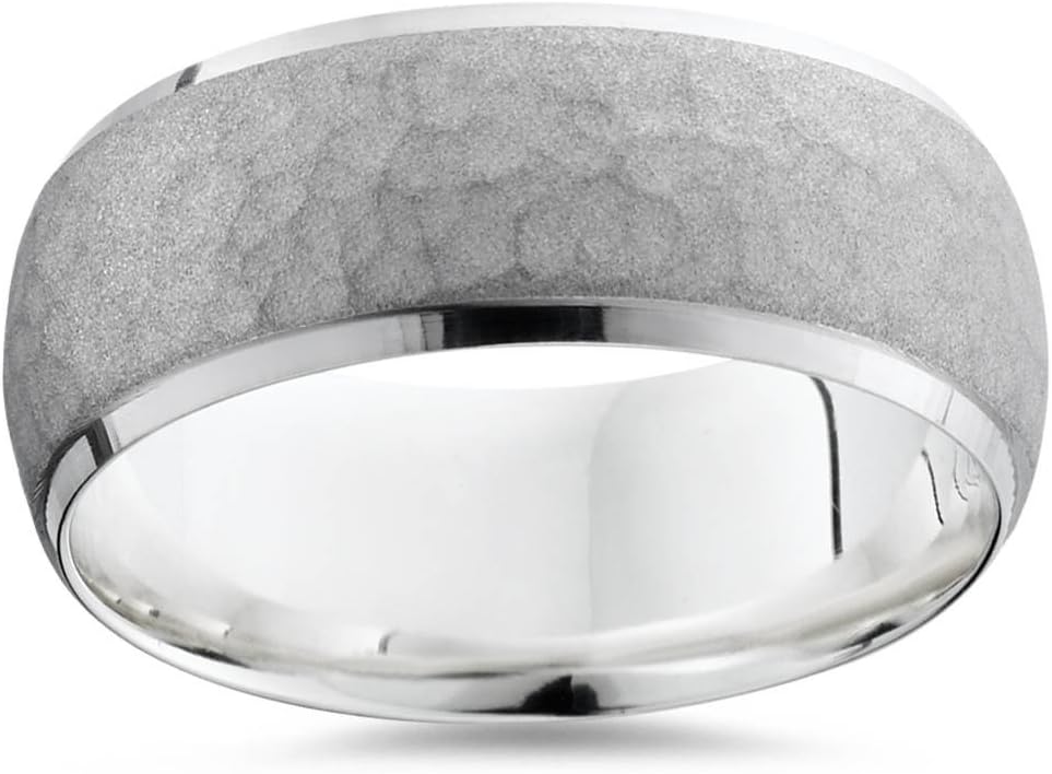 Mens 950 Platinum 7mm Hammered Wedding Ring Band New