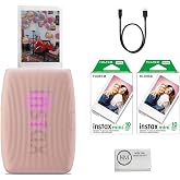 Fujifilm INSTAX Mini Link 3 Smartphone Printer | Rose Pink Bundled INSTAX Mini Instant Film | 20 Exposures + Microfiber Cleaning Cloth (3 Items)