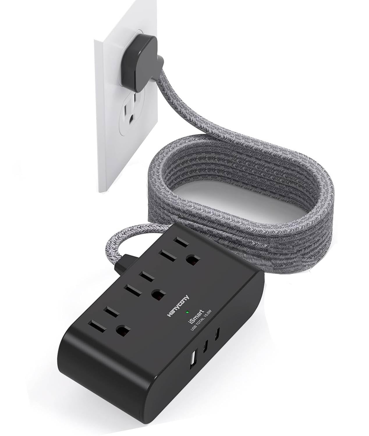 Photo 1 of 10 Ft Ultra Thin Flat Extension Cord, HANYCONY Black Flat Plug Power Strip with 3 Outlets 3 USB Ports(2 USB C), Desk Wall Outlet Extender, Non Surge Protector for Cruise, Dorm Room Essentials
