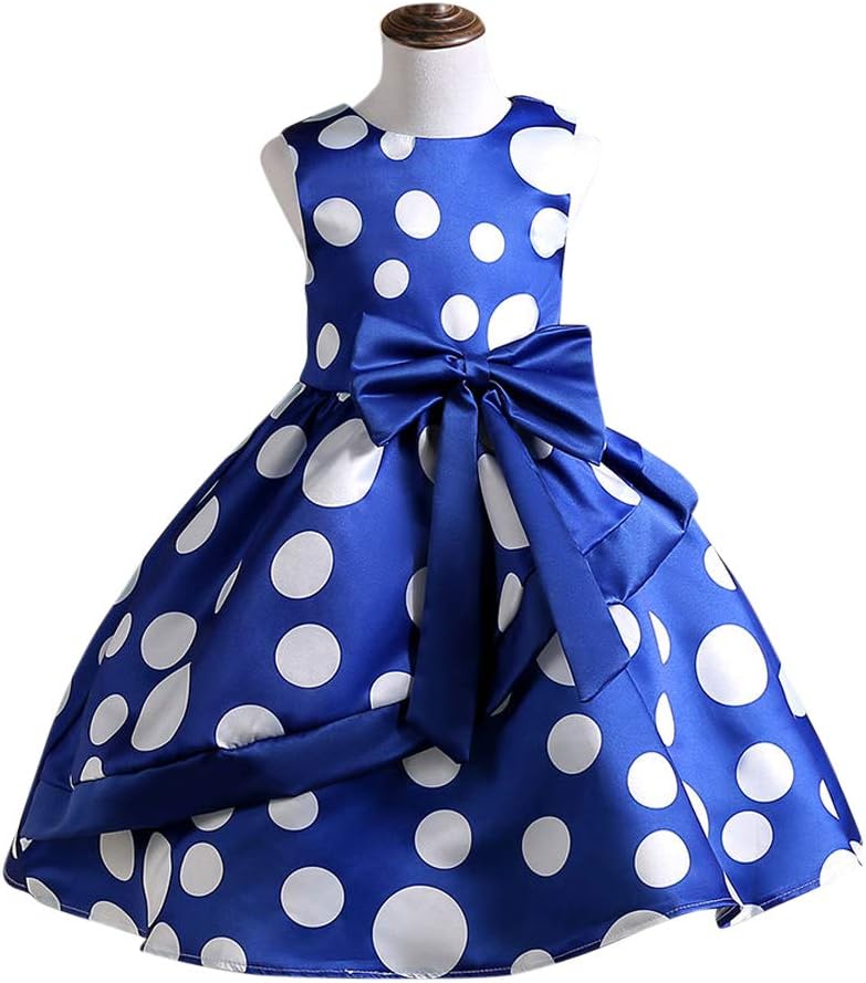 Hopscotch Girls Poly Cotton Adorable Polka Dot Print Party Dress in Blue Colour