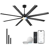 JAZAVA 72 Inch Ceiling Fan With Light,Industrial Ceiling Fan With 8 Aluminium Metal Blades,Smart Fan Work with Alexa,Garage I