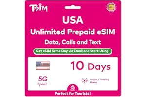 USA eSIM 10 Days. T-Mobile Network with Unlimited High Speed Data, Local Calls and Texts in USA (Hawaii Included). Get eSIM S