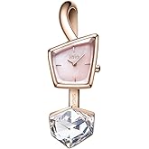 SAGA Illusion Women's Luxury Cuff Bangle Quartz Watch, Shaped Mineral Case, Swiss Ronda Quartz Movement, 30M Water Resistant, 316L Stainless Steel Bracelet with Danube Crystals