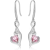 Shysnow Birthstone Infinity Dangle Earrings for Women 925 Sterling Silver Heart Cubic Zirconia Drop Gemstone Dangling Earrings Birthstones Jewelry