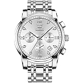 OLEVS Men's Stainless Steel Chronograph Watch, Big Face Gold Silver Black Tone Easy to Read Analog Quartz Watch, Luxury Waterproof Date Diamond Roman Arabic Numerals Dial Dress Watch for Men