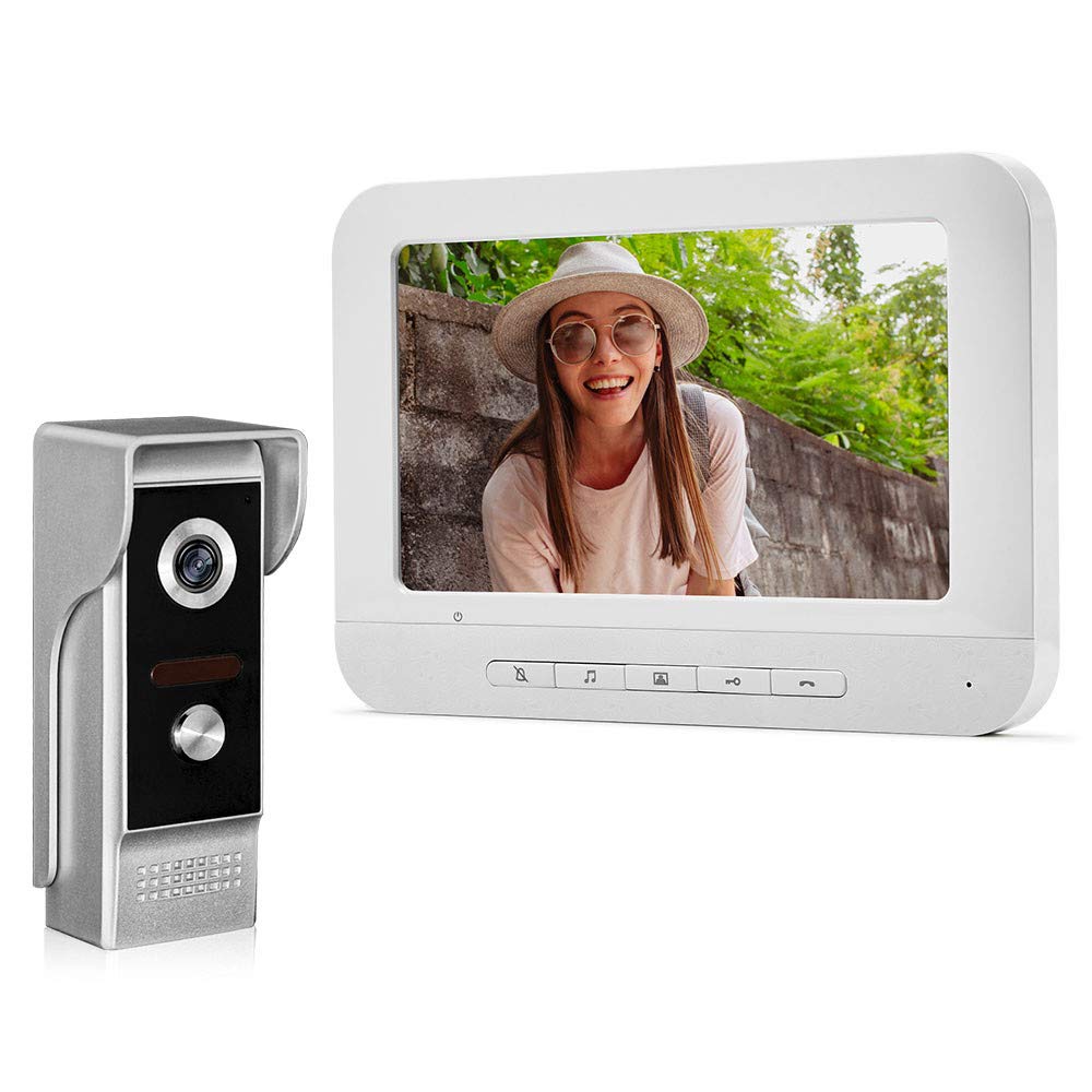 KDL Wired Video Doorbell Intercom System 7 inch Color Monitor Panel with Night Vision Video Camera Door Phone Two-Way Audio 12 Ringtones Waterproof for Home Apartment Safe