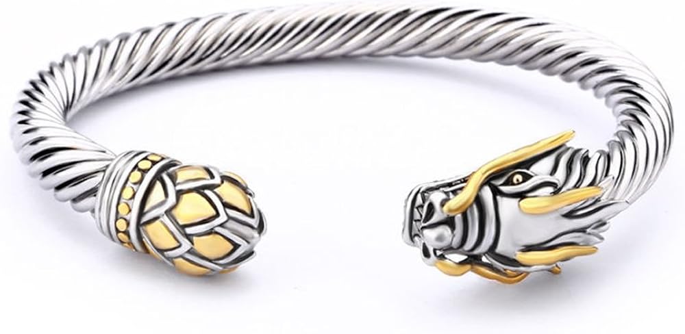 UNY Jewelry Chinese Dragon Rhodium Plated Bracelet Cuff Bangle Vintage Cable Classics Bracelet: Jewelry