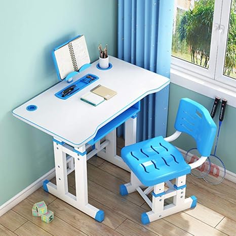 Amazon Co Jp 子供の机と椅子セット 高さ調節 Ledライト 読書会 引き出し付き研究作業表 ブルー Study Desk ホーム キッチン