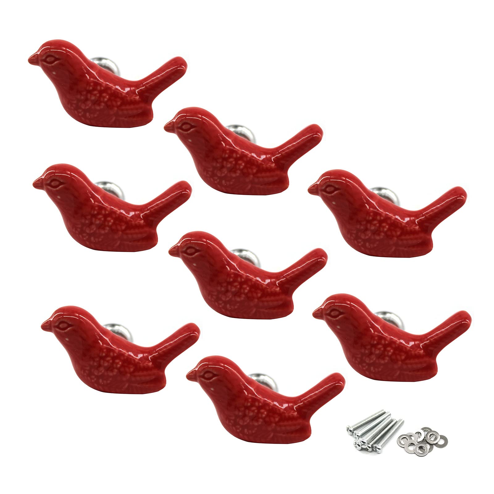 Zerniple Red Ceramic Handle Pull Door knobs Cabinet Handles for Children's Room (8 Pieces)